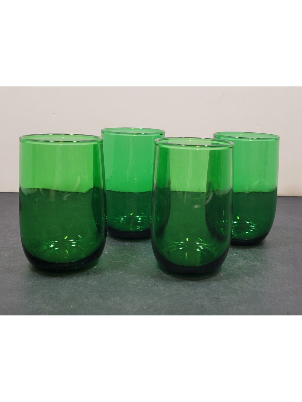 Vintage Anchor Hocking Roly Poly 3 3/8" Forest Green Glasses - Lot of 4 (B)